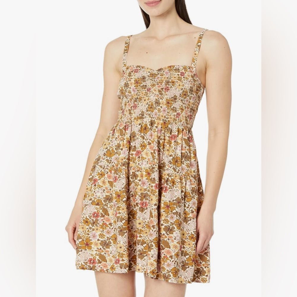 Madewell Tucker Tie Strap Lucie Mini Floral Print Dress Color: Sand Size: Large